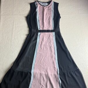 Club Monaco Women's Pink Blue Gray Black Colorblock Midi Dress Size 2